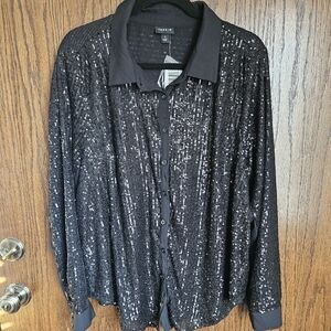 Torrid Black Sequin Button-Up Shirt